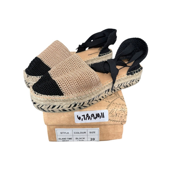NIB! Free People Island Time Wrap Espadrilles Black/Tan - Size EU 39 / US 8.5 - Picture 10 of 12